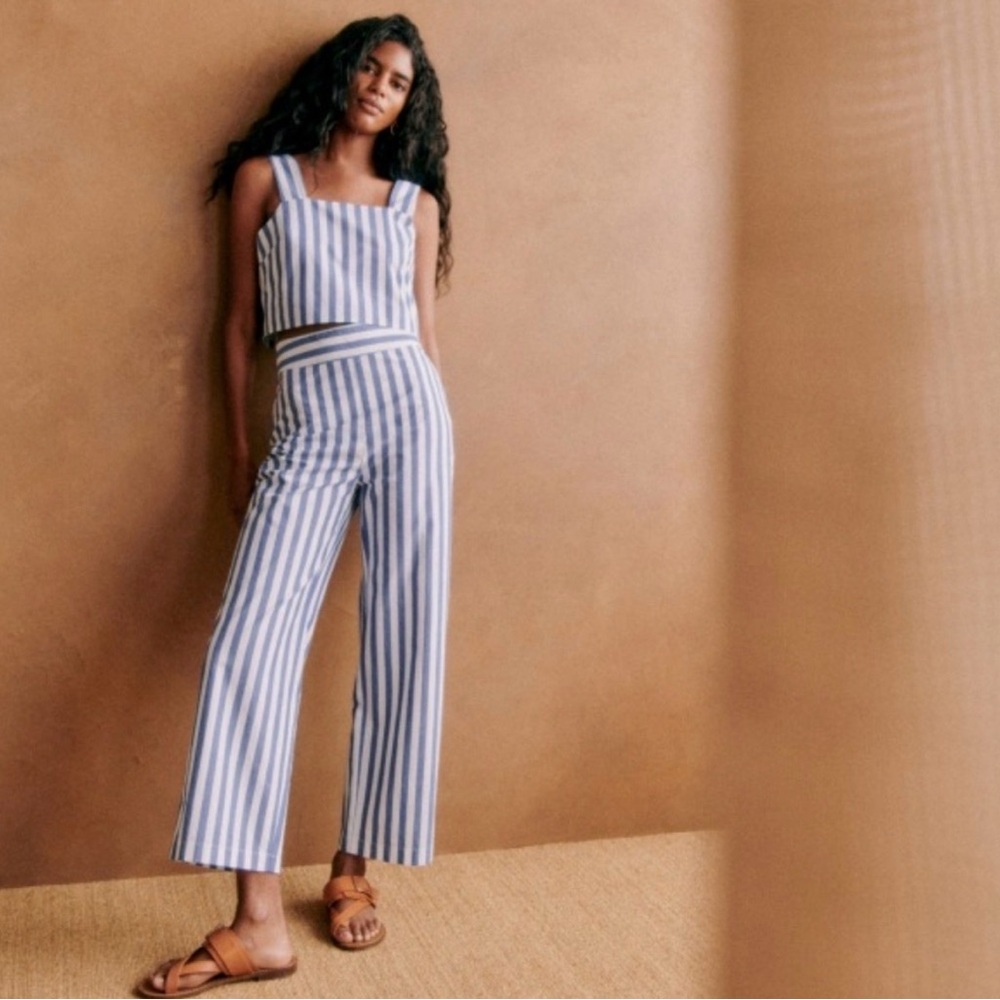 Sezane Blue & White Striped Wide-Leg Jumpsuit Pants